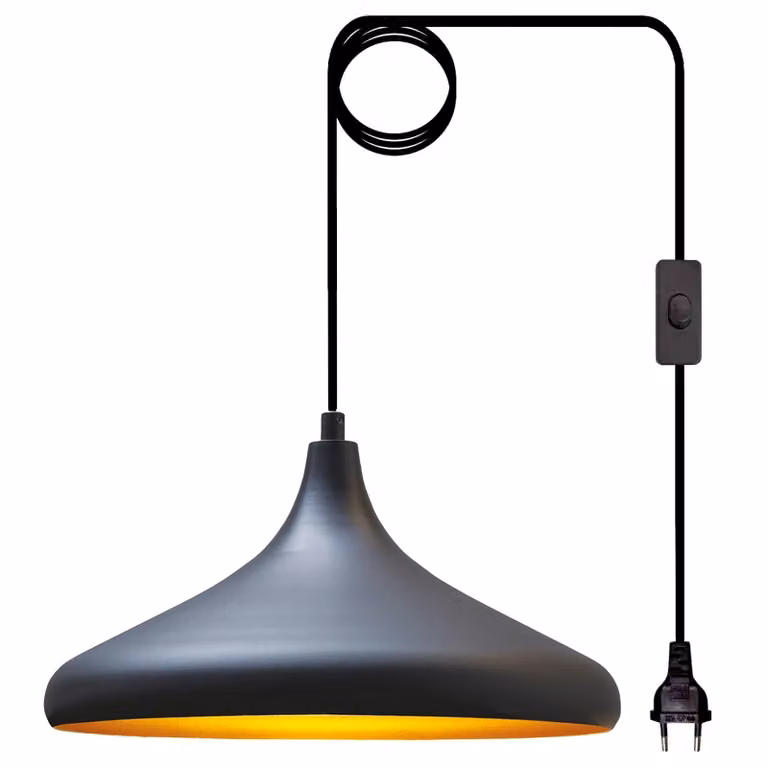 Lampada a sospensione Champion con spina 35 cm, lampada in metallo nero