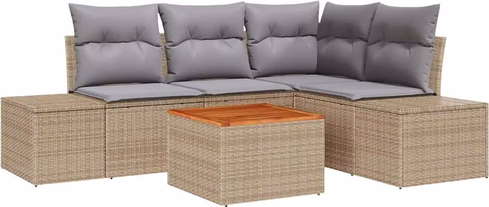 Set Divano da Giardino 5 pcs Beige e Grigio Chiaro polyrattan