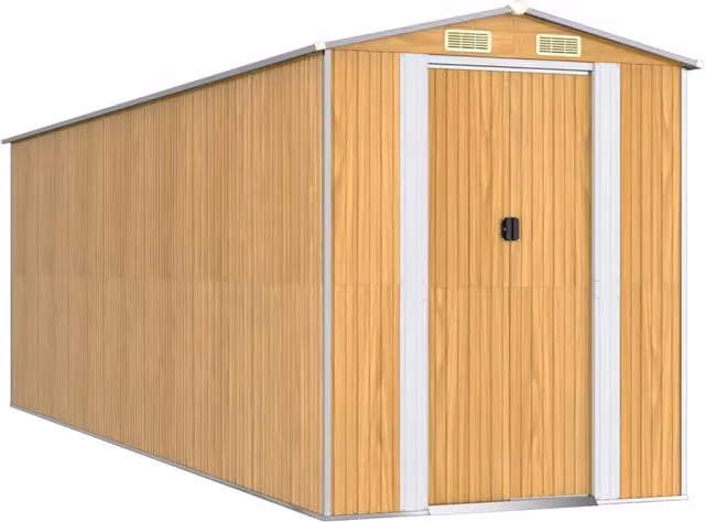 Capanno da giardino robusto in acciaio zincato marrone con porta scorrevole e ventilazione laterale L: 606 cm, P: 192 cm, H: 223 cm