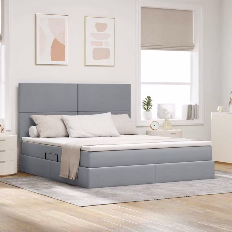 Letto con contenitore e illuminazione LED vidaXL, Grigio, L: 160 cm, P: 200 cm, H: 204 cm