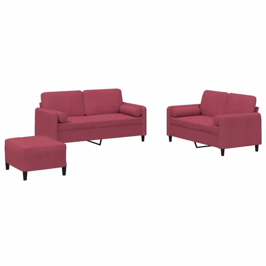 Set di divani 3 pezzi vidaXL in velluto rosso con cuscini per soggiorno in stile moderno L/P/H: 138 x 80 x 77 cm – 2