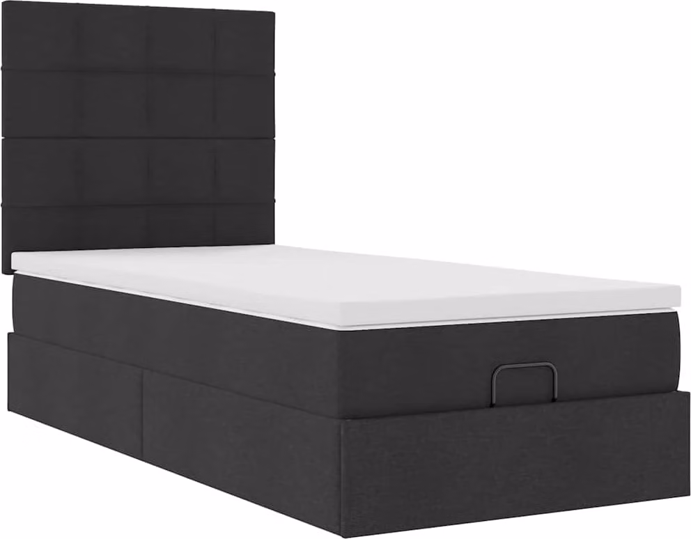 Struttura Letto Pouf con Materasso Nero 90x190 cm in Tessuto