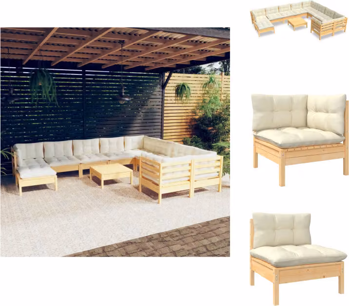 vidaXL set salotto da giardino 11 pezzi con cuscini crema in legno di pino - Set di mobili da giardino