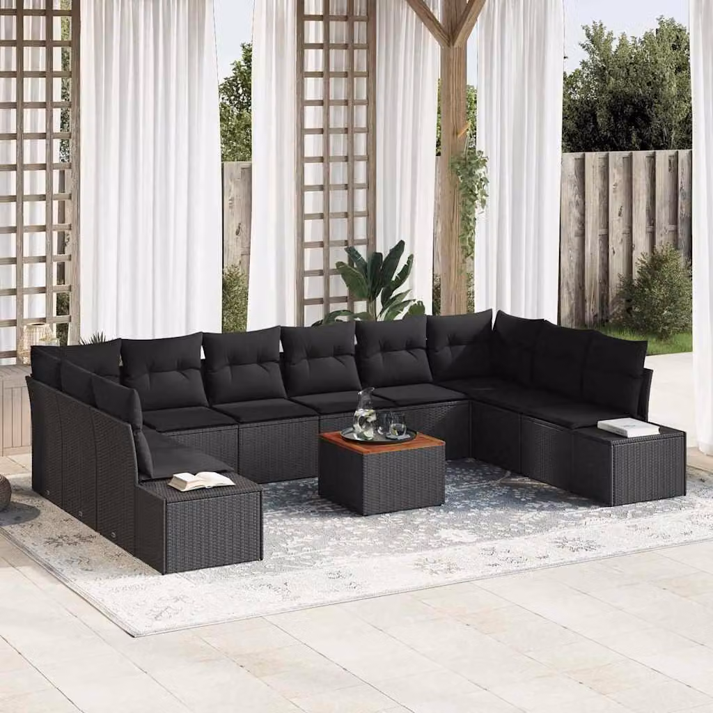Maison Exclusive - Set da giardino con divano, 11 pezzi, colore nero