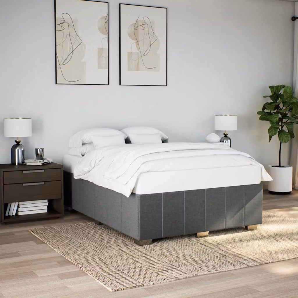 vidaXL Giroletto senza Materasso in Tessuto Grigio Scuro con Listelli in Legno L: 140 cm, P: 190 cm