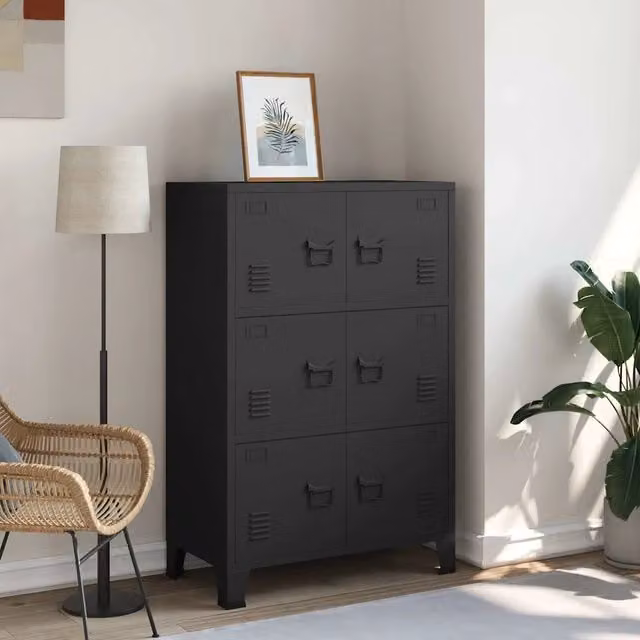 Armadio Classificatore Industriale vidaXL in Metallo Nero Opaco con Ante a Battente L: 75 cm, P: 40 cm, H: 115 cm