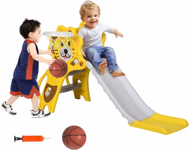 Scivolo con canestro da basket Xylo per bambini 18-36 mesi giallo e grigio