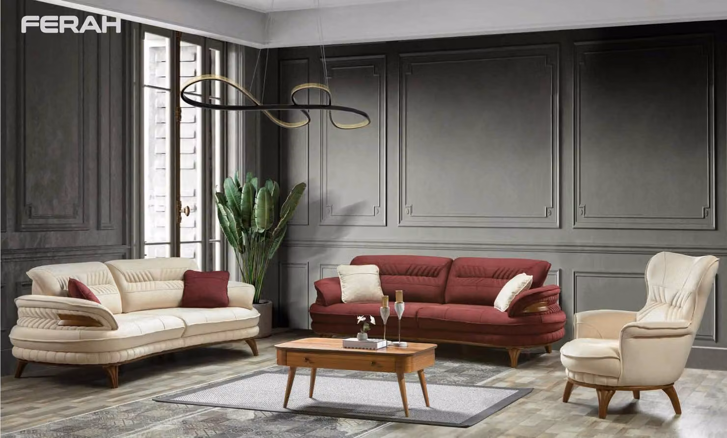 Gruppe Sofagarnitur 3+3+1 Sitzer Luxus Sofa Sessel Sofas Stoff Klassisches Set