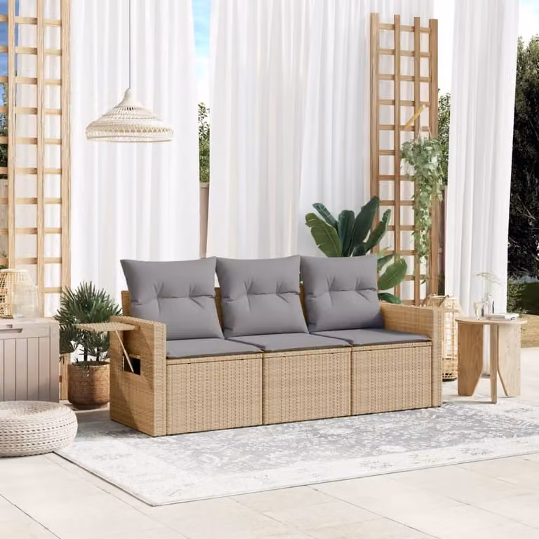 Maison Exclusive - Set Divano da Giardino 3 pz con Cuscini Beige in Polyrattan