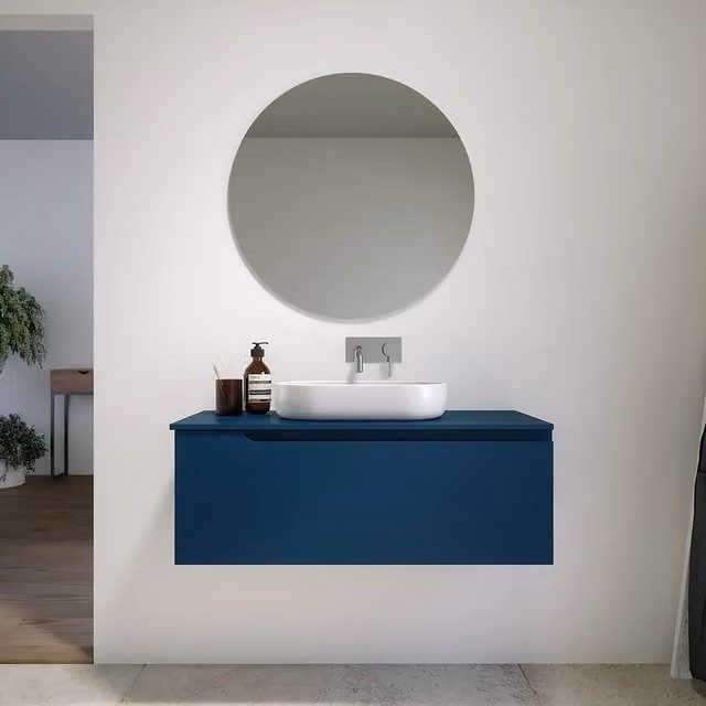 Mobile bagno sospeso 60 cm un cassetto blu zaffiro opaco con top | Ardenne