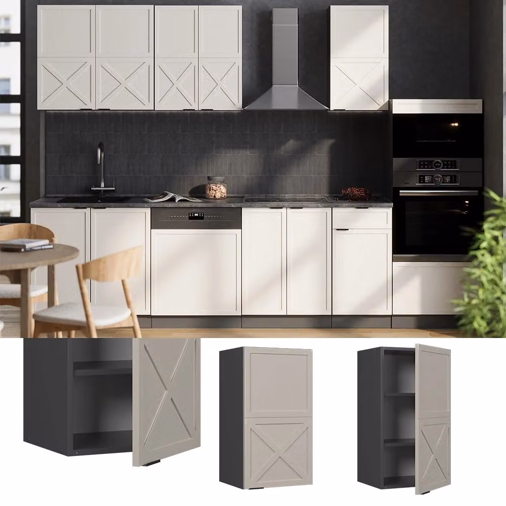 Pensile da cucina Vicco Fame-Line moderno in MDF e metallo, Grigio Beige e Antracite, L: 40 cm – 2