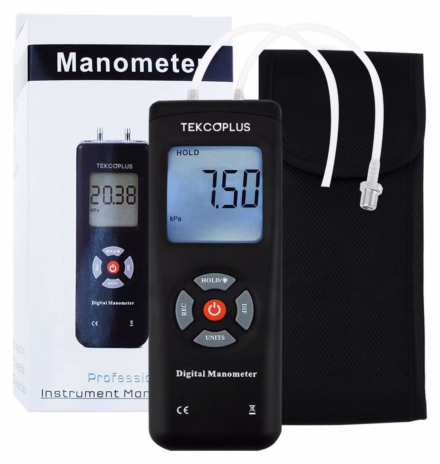 Manometro digitale portatile, differenziale, con 11 unità di misura e retroilluminazione