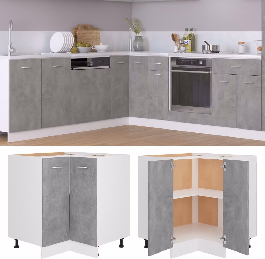 The Living Store Base ad angolo in cemento grigio 75,5x75,5x80,5 cm Materiale a base di legno