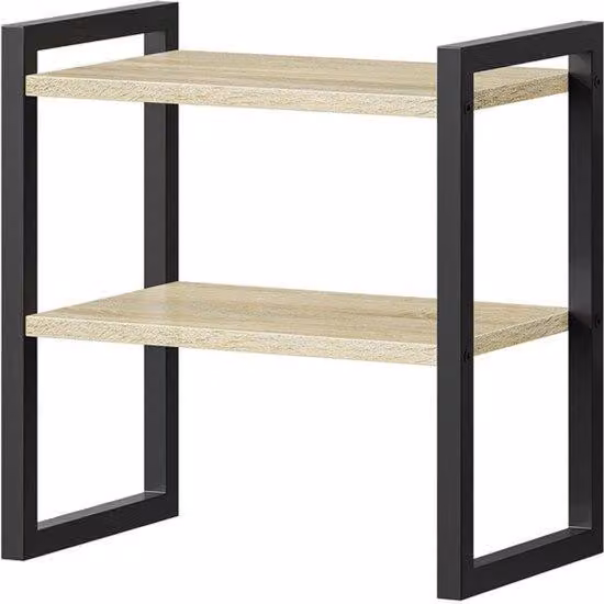 Organizzatore da scrivania con ripiano per libri, ideale per ufficio e casa - Colore nero e legno - Multiuso - Salvaspazio