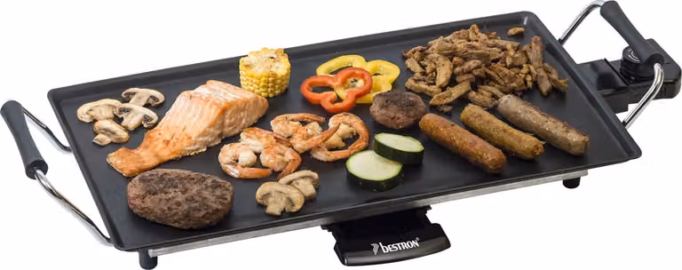 Griglia elettrica da tavolo Bestron, piastra plancha/teppanyaki con rivestimento antiaderente, divertimento alla griglia fino a 4 persone, 2.000 watt, colore; nero
