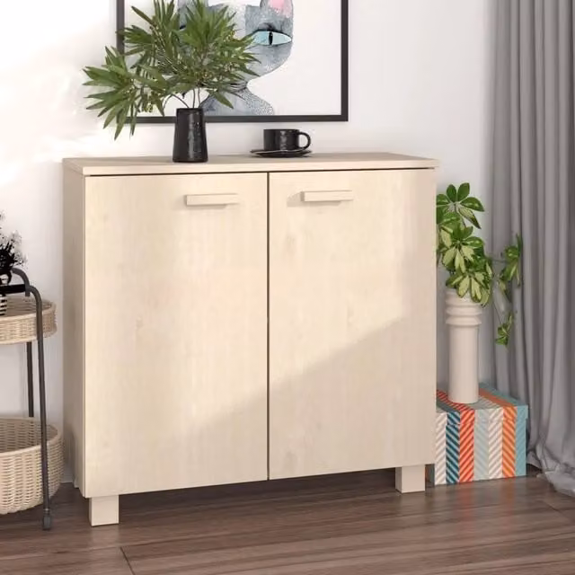 Credenza moderna vidaXL in legno di pino e MDF, colore marrone e beige, L 85 cm x P 35 cm x H 80 cm – 1