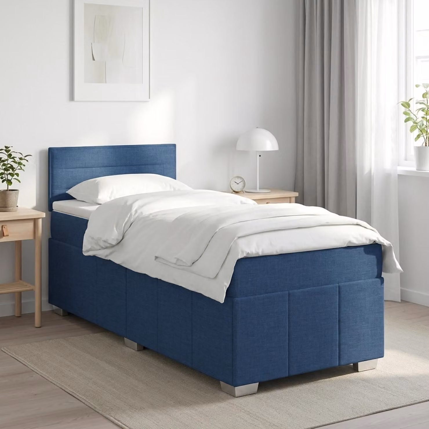 Maison Exclusive - Letto boxspring con materasso e testiera blu 90 x 200 cm in tessuto