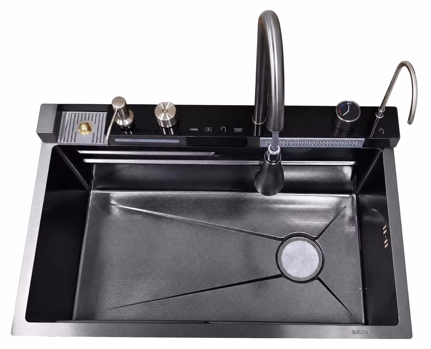 Lavello da cucina, acciaio inossidabile, 80 cm x 45 cm x 23 cm, da incasso, rettangolare, con un foro