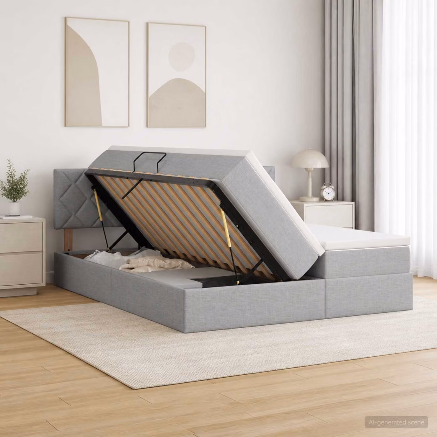 Set di 2 pezzi Letto con Contenitore vidaXL in Grigio e Bianco con Base a Sollevamento, L/P/H: 180 x 200 x 45 cm