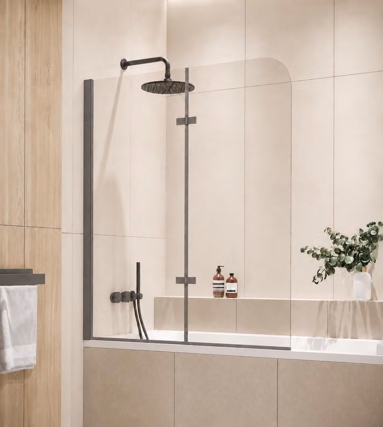 Badplaats Parete Vasca Austin 120 x 140 cm - Grigio - Anta Pivotante 5 mm - Vetro di Sicurezza e Anticalcare