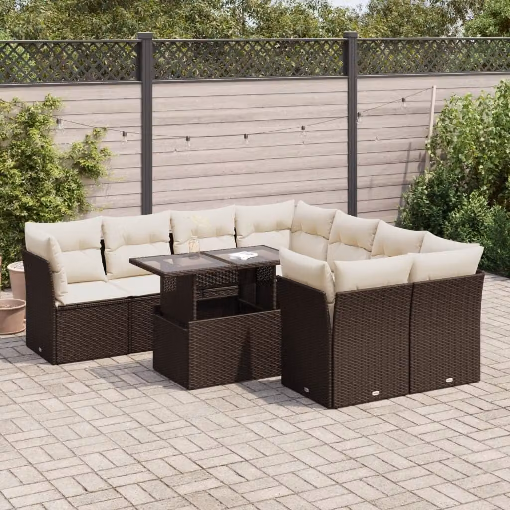 Maison Exclusive - Set Divani da Giardino 9pz con Cuscini Marrone in Polyrattan