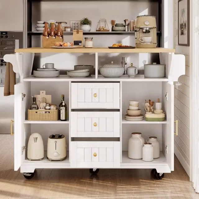 Credenza Buffet con Ruote ¨C MINIMAL ¨C Nero/Bianco, 2 Ante, 3 Cassetti, Portascarpe, 120x40x95 cm