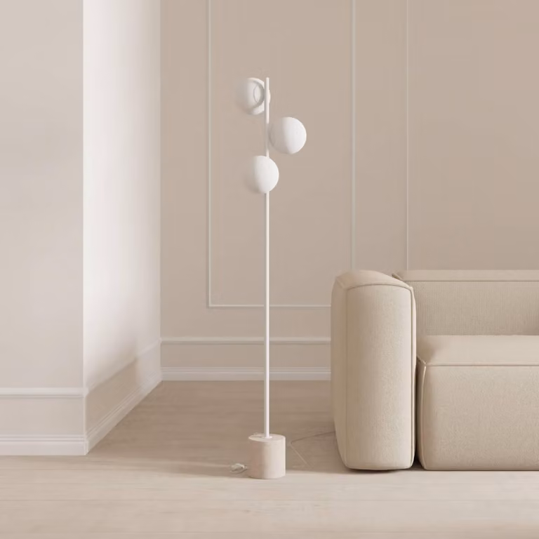 LUMIÈRE Design Rovea Lampada da Terra Travertino Vetro Opalino 3 Luci Bianco