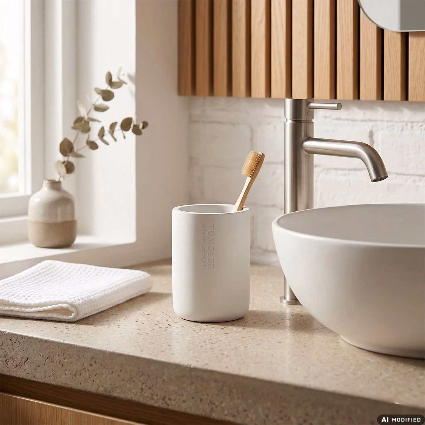 Vestiamo Casa - Bicchiere Porta Spazzolini in Poliresina Bianco - H: 10,7 cm, Diametro: 7,5 cm – 2