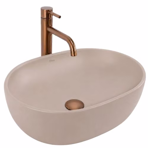 Rea - Lavabo a gettone Focus Taupe Beige, effetto pietra - 38,5 x 34,5 x 18,5 cm