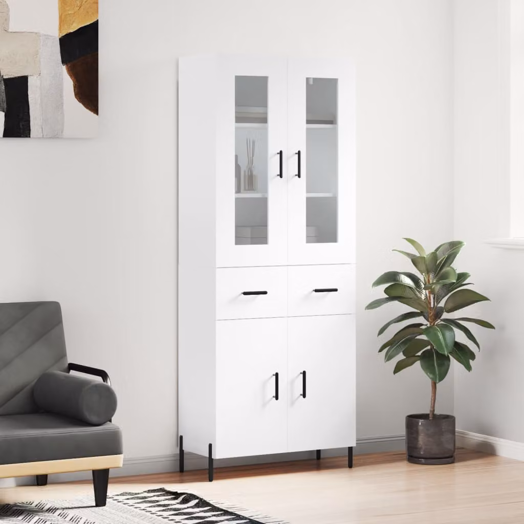 vidaXL Credenza Moderna Bianca con Ante a Battente e Ripiani Interni L: 69,5 cm, P: 34,0 cm, H: 180,0 cm