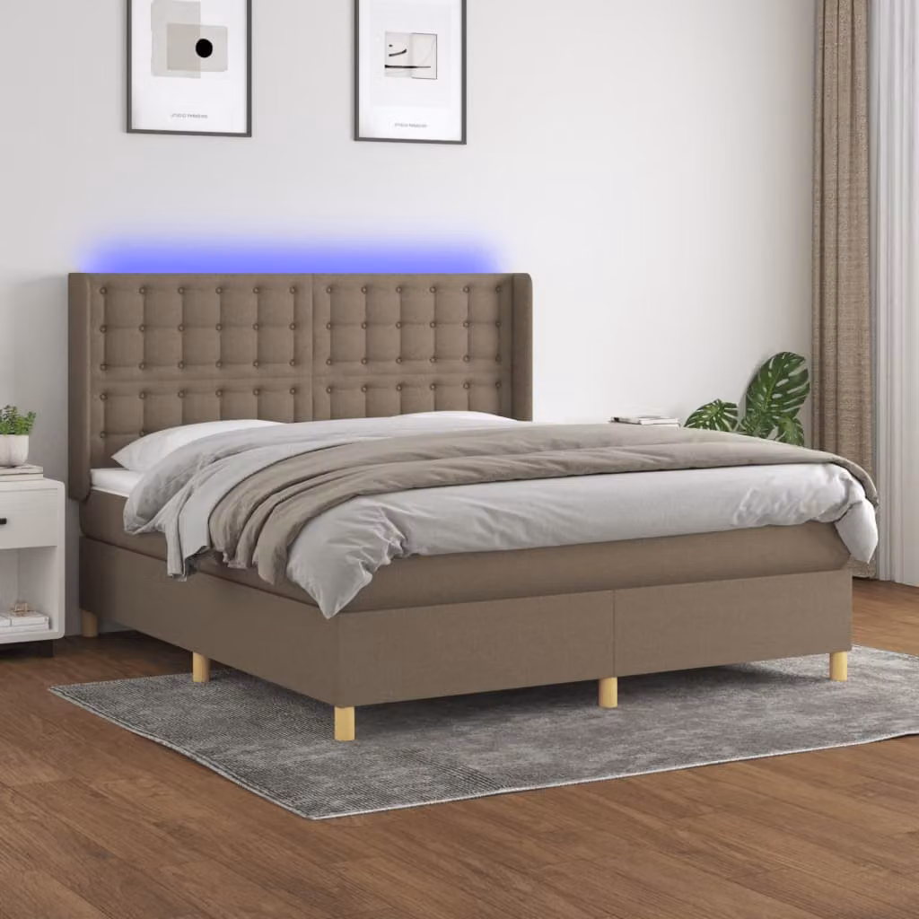 Letto a molle con materasso e illuminazione LED vidaXL, colore tortora, L/P/H: 180 x 200 x 128 cm – 1