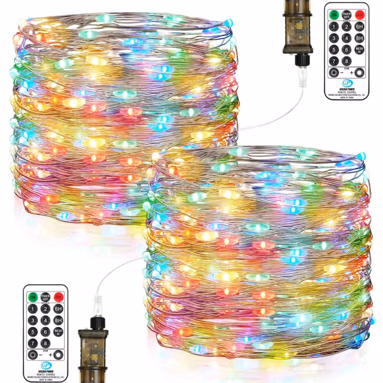Catena luminosa a LED, 23 metri, 200 LED, impermeabile, con timer, 8 programmi, confezione da 2 pezzi