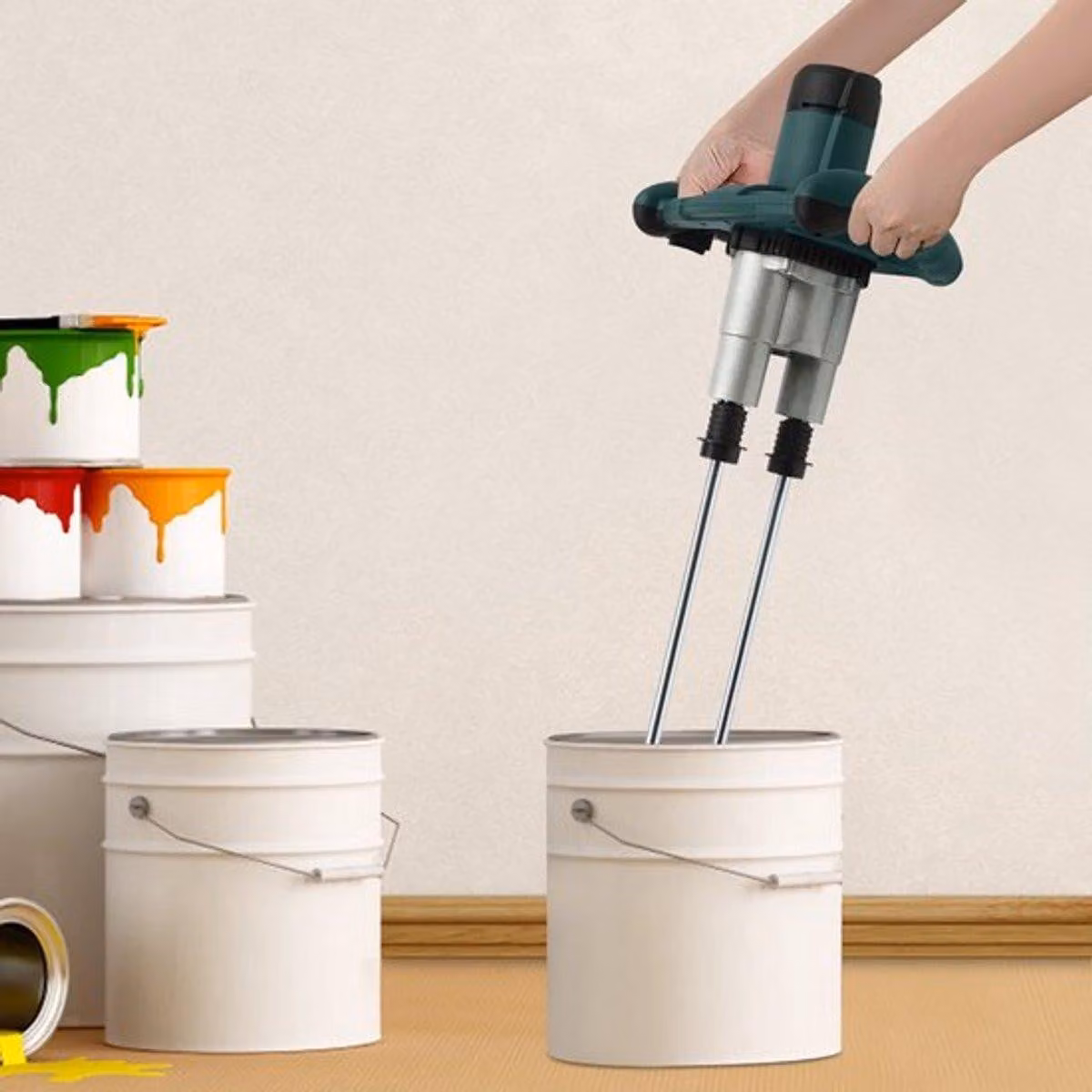 Frullatore elettrico portatile per malta - 2800 W - Verde - Adatto per cemento e vernici - Frullatore manuale potente