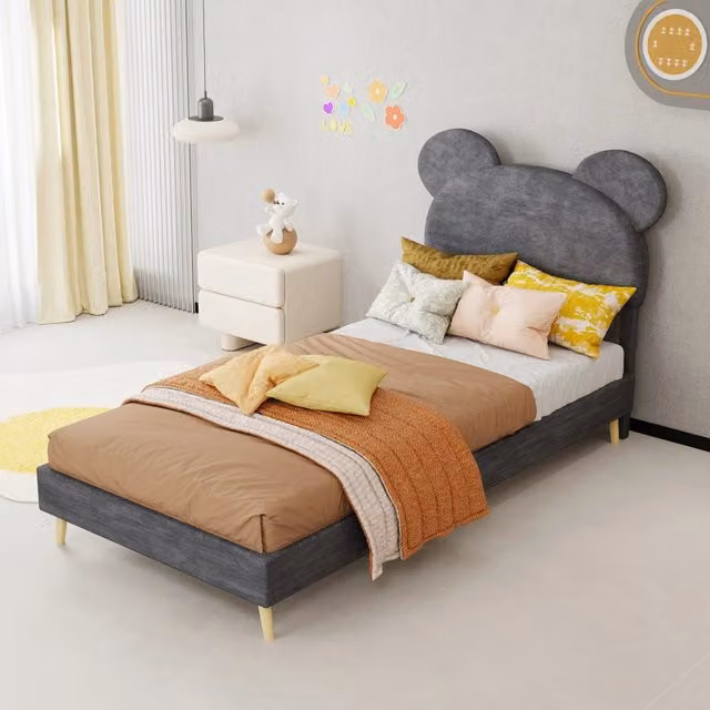 letto imbottito tessuto metallo grigio 90 x 200 cm