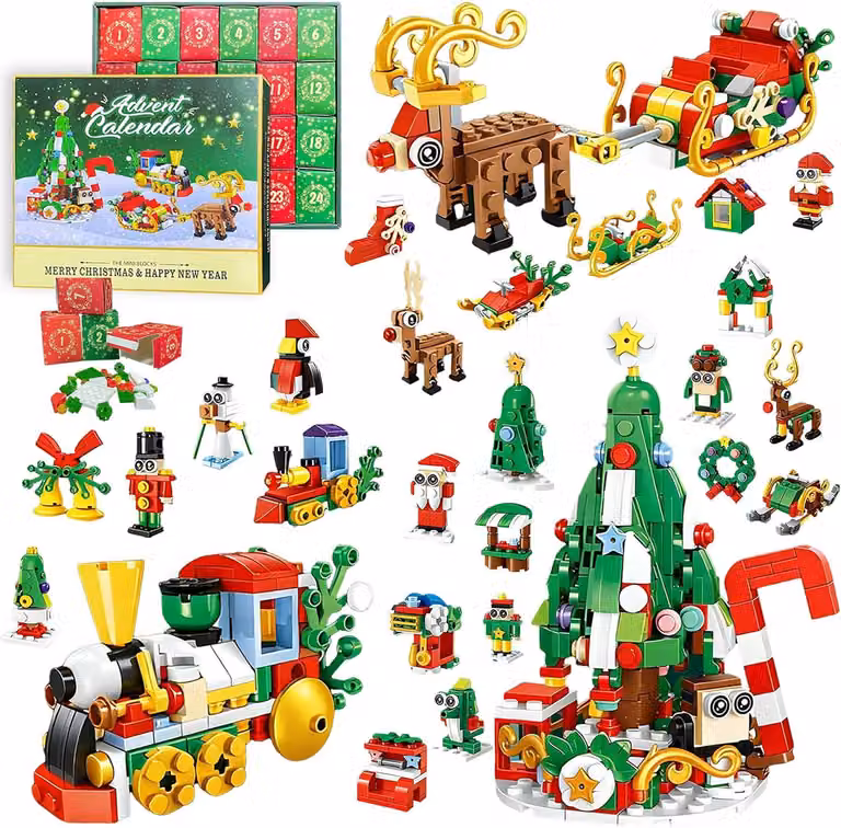Calendario dell'Avvento 2025 - Calendario dell'Avvento - Set di costruzioni - 24 giorni di sorprese - Regalo di Natale - Babbo Natale - Renna - Set di costruzioni