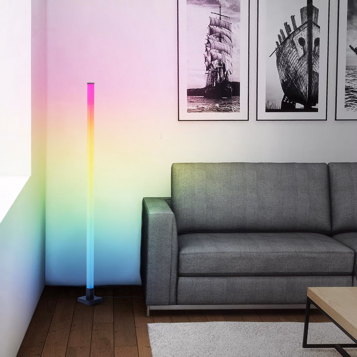 Lampada da terra a LED, 150 cm, RGB digitale, sensore musicale, dimmerabile, nero