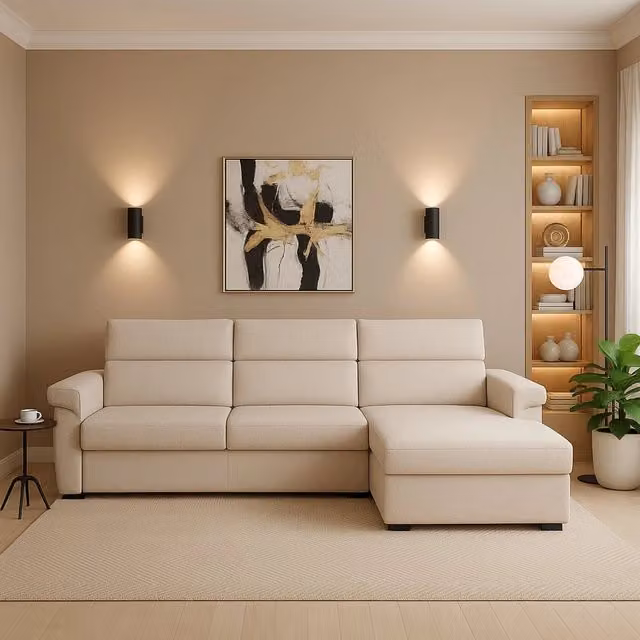 Divano angolare DMORA Ceto beige con penisola sfoderabile Made in Italy L/P/H: 285 x 160 x 45 cm