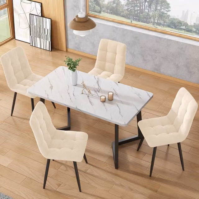 Set tavolo e 4 sedie 117x68 cm moderno; MDF; beige