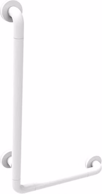 Maniglia da parete Goman bianca con impugnatura antiscivolo per disabili e anziani, modello angolato L: 70 cm, P: 8,5 cm