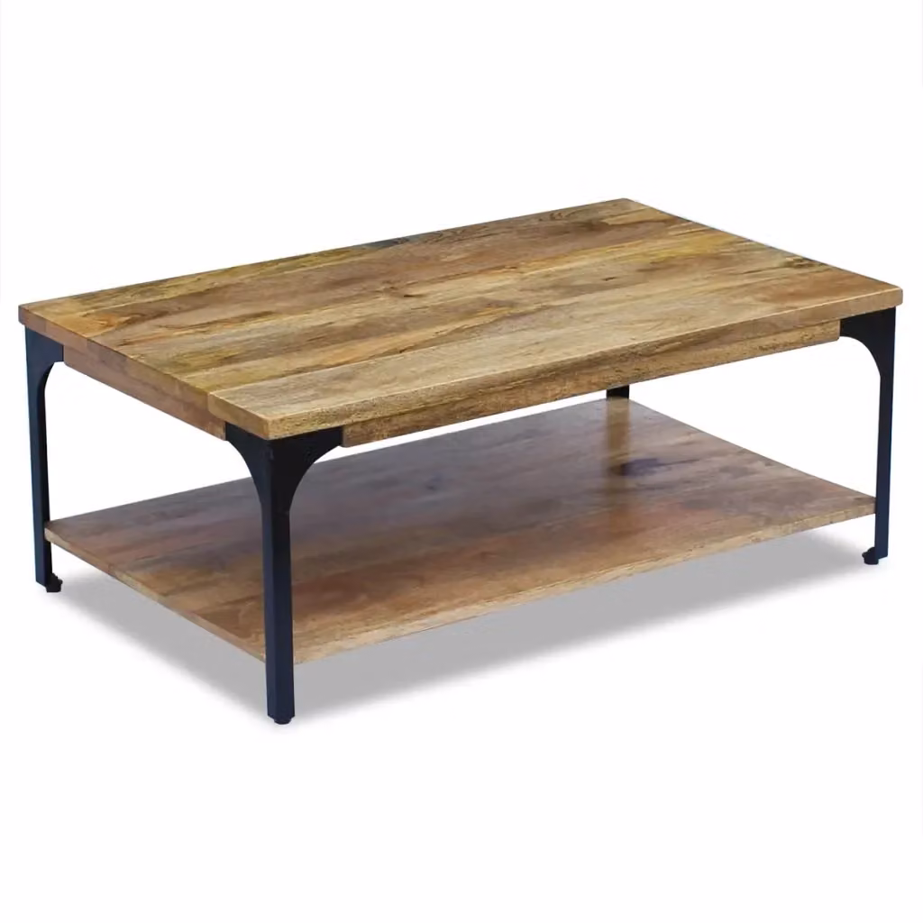 Tavolino da salotto rettangolare VIDAXL in legno di mango e metallo, marrone, L: 100 cm, P: 60 cm, H: 38 cm – 2