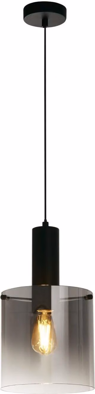Lampada a sospensione in metallo vetro fumé E27 rotonda D: 22 cm H: max. 120 cm nero fumé grigio retrò