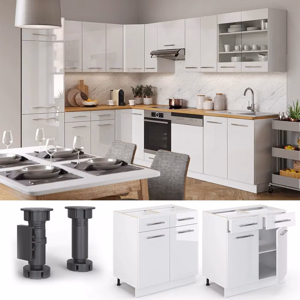 Mobiletto base per cucina Vicco Fame-Line Bianco lucido con piano effetto marmo, Larghezza: 80 cm – 2