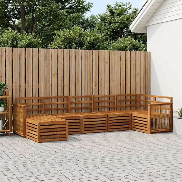 Set di divani da esterno vidaXL 6 pz in legno di acacia massello marrone con cuscini inclusi, design moderno a forma di L per giardino e terrazza