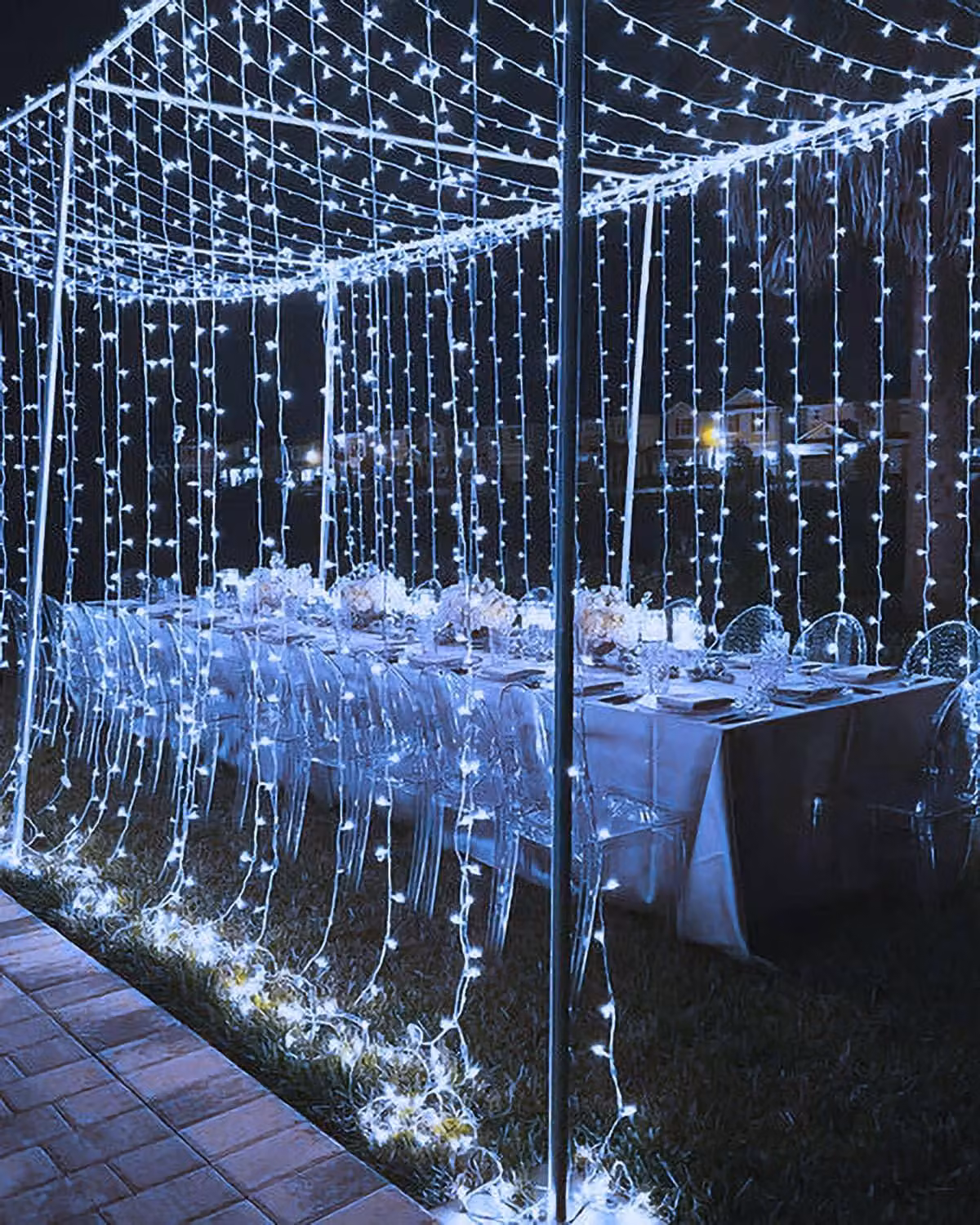 Tenda luminosa a LED, 6x3 metri, 600 LED, luce bianca fredda, timer, 8 modalità