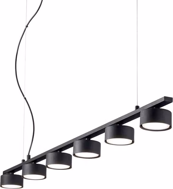 Sospensione Industrial-Minimal Ideal Lux Minor in Metallo Nero con 6 Luci GX53 9W 3000K