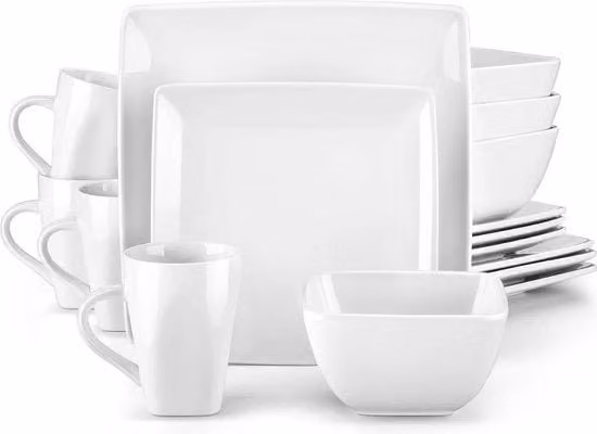 Servizio da tavola in ceramica da 16 pezzi - piatti, piatti per dessert, tazze - bianco - per 4 persone