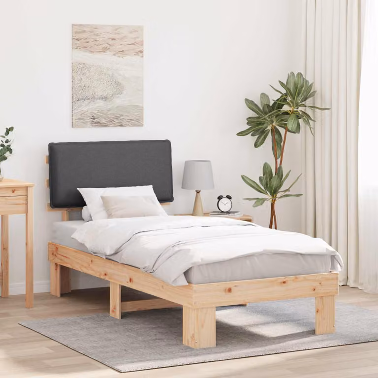 Letto con testiera rivestita vidaXL in legno di pino e tessuto, Grigio, 80 x 200 cm