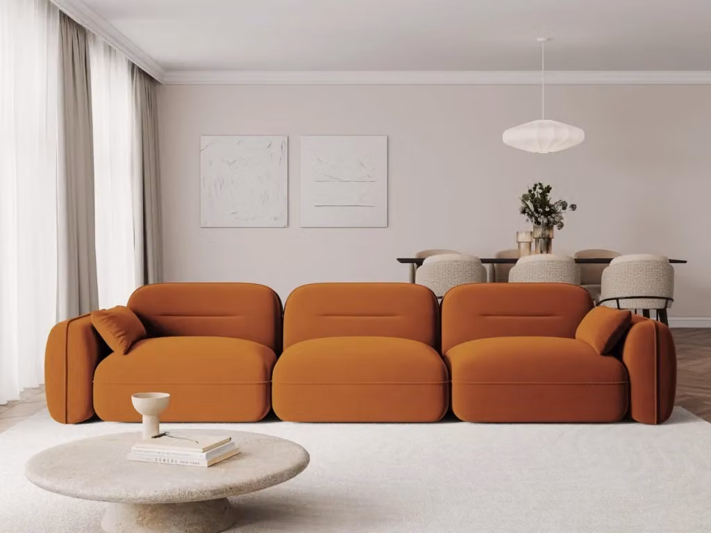 Divano modulare Sydney Cosmopolitan Design a 4 posti in velluto arancione L: 320 cm, P: 109 cm, H: 70 cm – 2