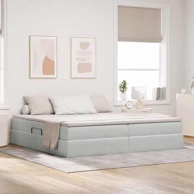 Letto con contenitore e materasso ibrido vidaXL in tessuto grigio L/P/H: 200 x 200 x 48,5 cm – 1
