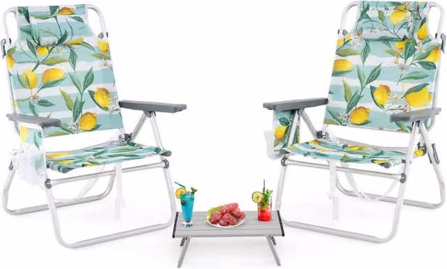 Set di 2 sedie da giardino pieghevoli con tavolino laterale in alluminio verde chiaro per picnic all'aperto